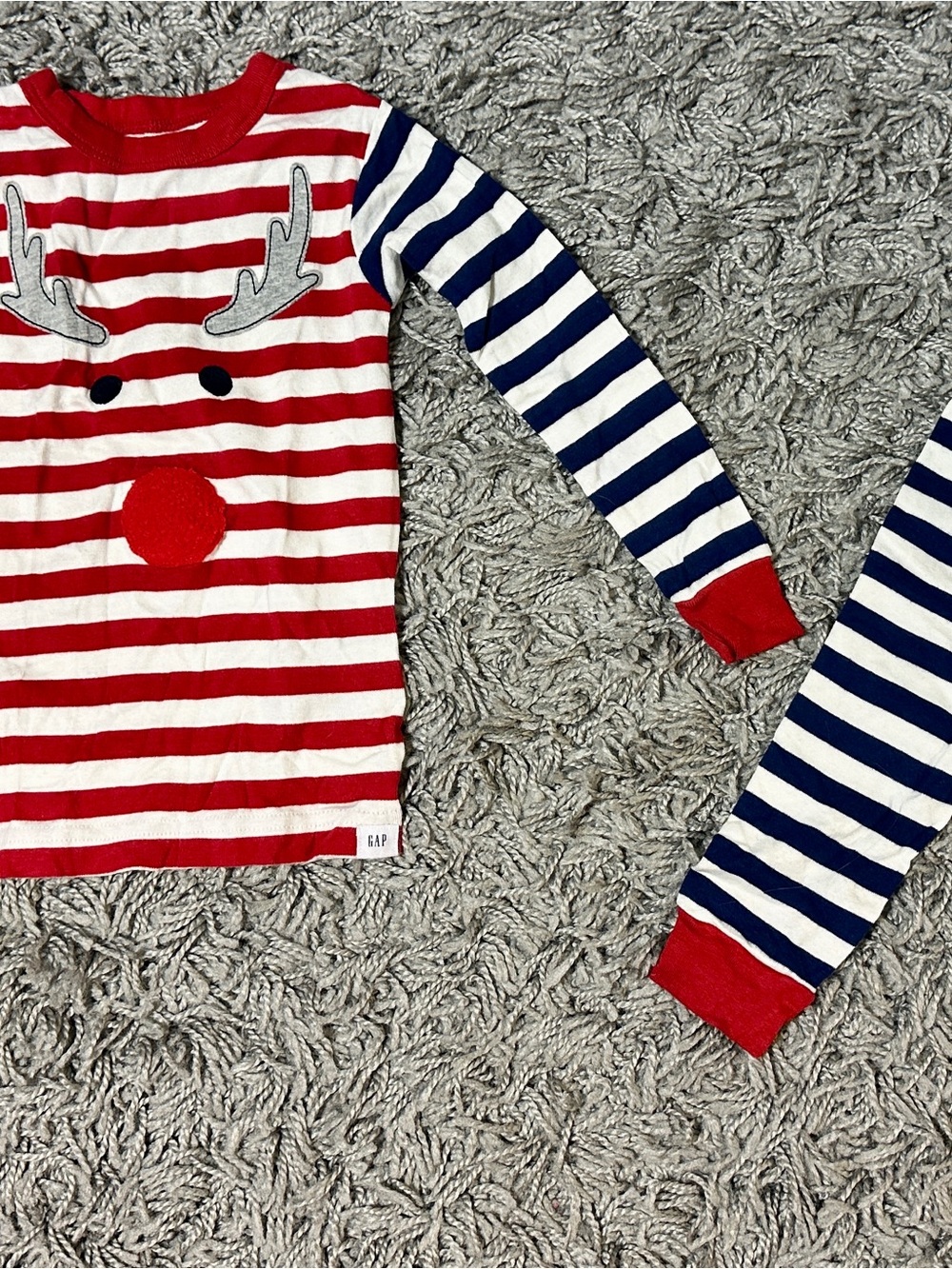GAP Kids Red & Navy Striped Reindeer Pajama Top